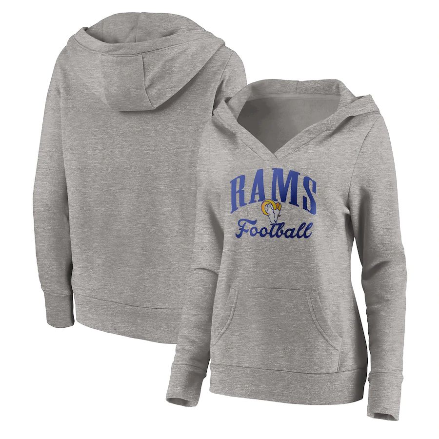 Women Los Angeles Rams Fanatics Branded Heathered Gray Victory Script V-Neck Pullover Hoodie